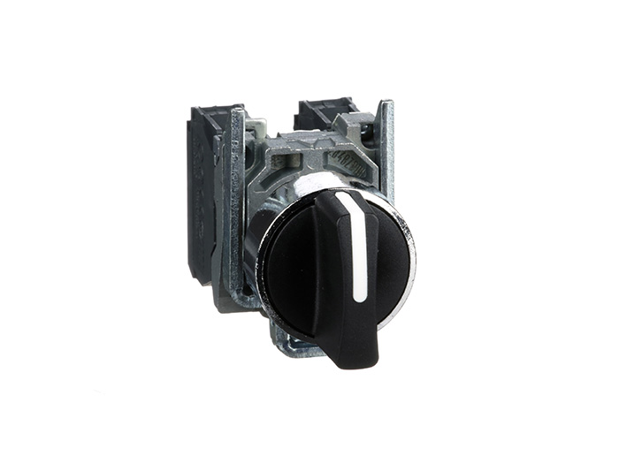 Bouton tournant - 3 positions fixes - 2F - noir - Ø22