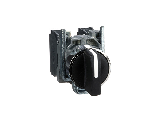 Bouton tournant à manette - Ø22 - 3 pos rap C - noir - 2F - vis
