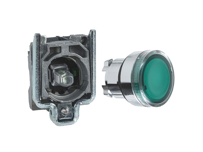 BOUTON POUSSOIR LUMINEUX IMPULSION VERT 24V, CONTACT F ZBE101