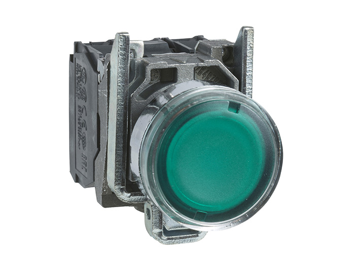 Poussoir lumineux LED - 1F+1O - vert - Ø22 - 230VAC